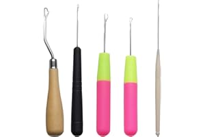 5pcs Latch Hook Misscrafts Bent Crochet Needle Hook Tool Set in 5 Sizes 1 Pieces Wooden Bent Latch Hook and 4 Size Plastic Latch Hook for Craft Micro Braids Hair Extension