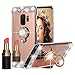 Galaxy S9 Case Mirror, Miniko(TM) 3D Luxury Bling Glitter Diamond Crystal Ring Holder Stand Kickstand Mirror Phone Case Cover for Samsung Galaxy S9 Rose Gold Pink