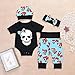 puseky 4pcs Newborn Baby Boys Girls Skull Romper+Pants+Hat+Headband Halloween Outfits (0-6 Months, Black+Blue)