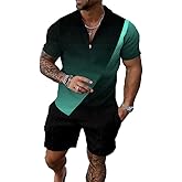 BIRW Size 2XL Black Aurora Green Mixed Mens Short Sets 2 Piece Outfits Polo Shirt Fashion Summer Tracksuits Casual Set Short Sleeve and Shorts Set for Men