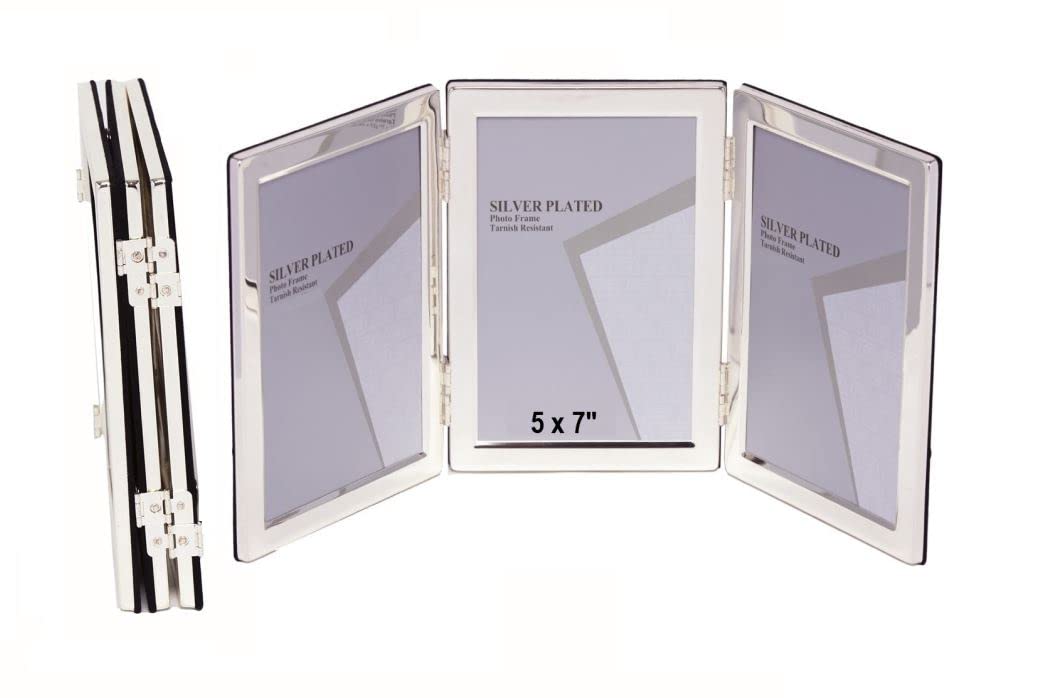 5 x 7-inch Silver Flat Edge TRIPLE PORTRAIT Photo Frames - Velveteen Backing - Tarnish Resistant (5 x 7-inch)