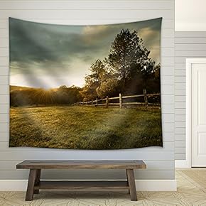 Beautiful Sunrise on The Farm - Fabric Wall Tapestry Home Decor - 51x60 inches
