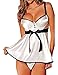 COSWE Women Sexy Plus Size Baby Doll Lingerie Satin Nightgowns with Underwire White