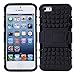 Wisdompro 2 in 1 Heavy Duty Hard PC Soft TPU Rugged Protective Cover with Foldable Kickstand for iPhone SE 1st Gen, 5, 5s, SE 2016 - Black/Black