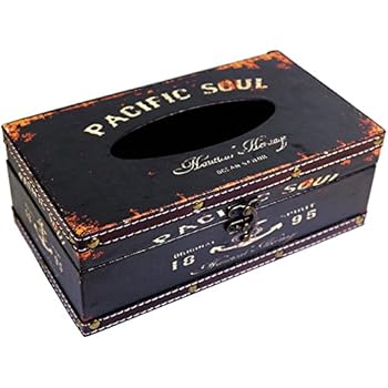 (Black Pacific Soul) Retro Vintage Rustic Wood Tissue Holder Box Cover Facial Tissue Paper Dispenser Anchor Design Tissue Holder Home Decor