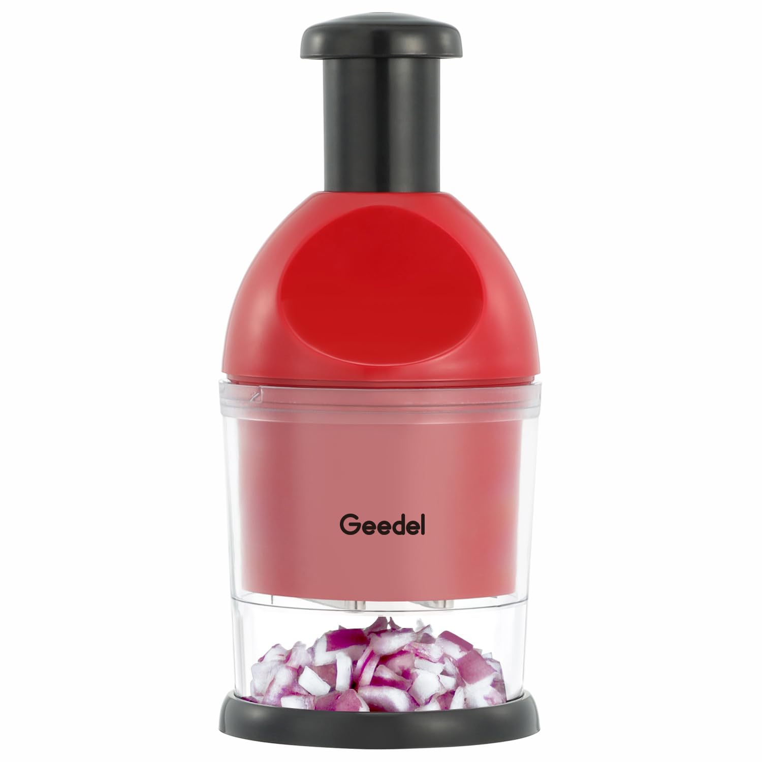 Photo 1 of Geedel Food Chopper, Easy to Clean Manual Hand Vegetable Chopper, Dishwasher Safe Slap Onion Cutter for Veggies Onions Garlic Nuts Salads Red