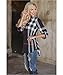 Mansy Women's Casual 2/3 Sleeve V-Neck Plaid shirts Pullover Top Black Medium