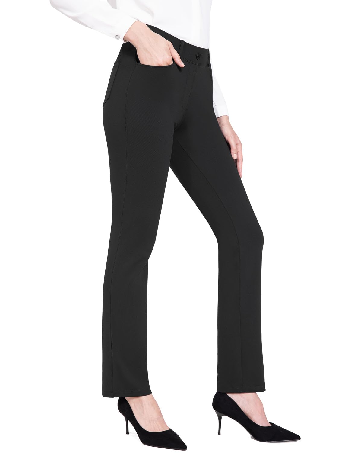 Photo 1 of baleaf Womens Black Dress Pants Yoga Work Pants Pull On Slacks Petite Business Casual Office Trouser Pockets 31" LT