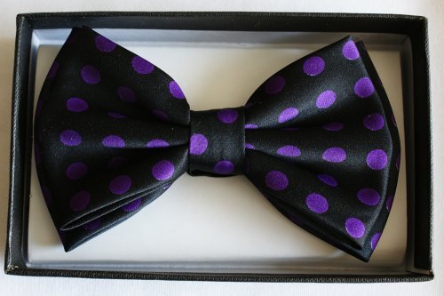 Brand New Awesome SILK FEEL "Polka Dot Purple-Black" MEN'S TUXEDO BOW TIE