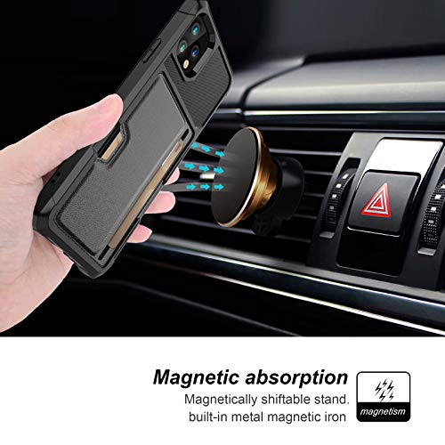 iPhone 11 Pro Max 2019 6.5 Case, Ranyi Carbon Fiber Wallet Case with Credit Card Holder Shock Absorbing Resilient TPU Rubber Defender Protective Case for 2019 6.5 Inch iPhone 11 Pro Max (Black) - Thumbnail 3