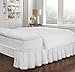 EASY FIT Pom Pom Elastic Wrap Around Bed Skirt, Easy On/Off Dust Ruffle (18 Inch Drop), Twin/Full, White