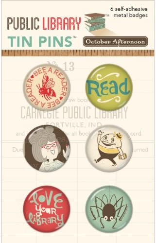 October Afternoon Public Library Tin Pins, 6-Pack