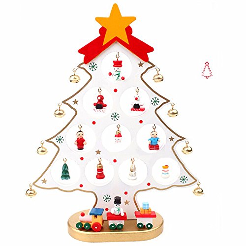 ZEONKIT German Style 11inch Wooden DIY Christmas Tree for Desk Tabletop with Small Decorative Accessories (White)