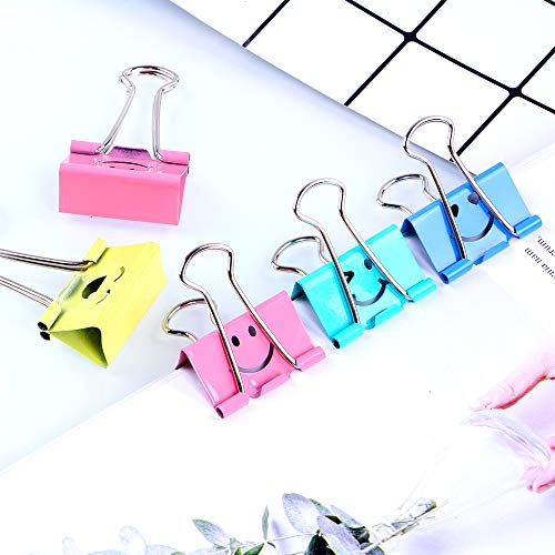 Binder Clips, Limque Paper Clips,Paper Clamps with Colored Cute Hollow Smiling Face,60 Pcs 1inch/25mm Size Clips, for Office,Teacher Gifts and Kitchen,Medium