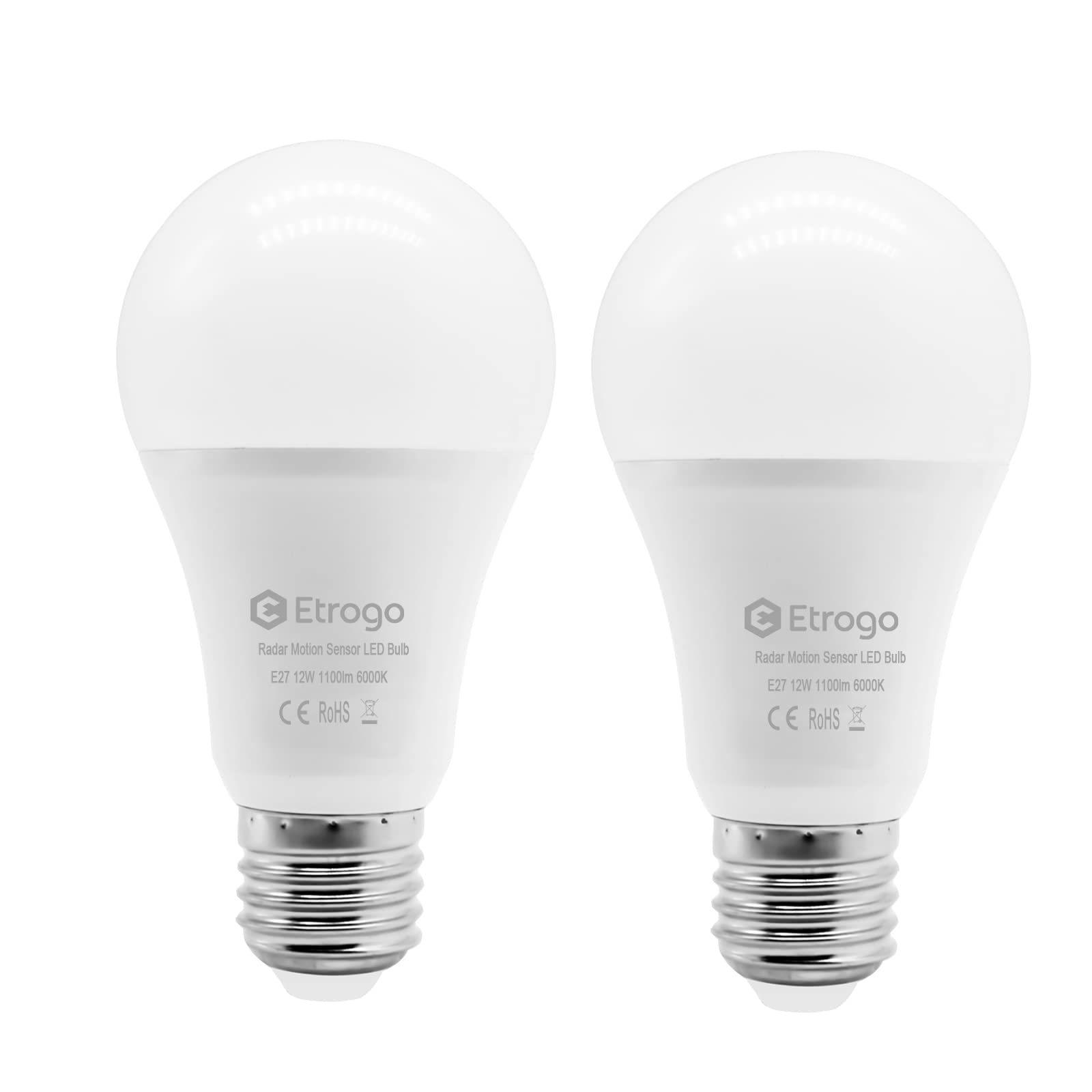 Etrogo Radar Motion Sensor LED Light Bulb 12W Edison E27 Socket AUTO ON/Off 1100Lm (Warmwhite 3000K, Pack of 2)