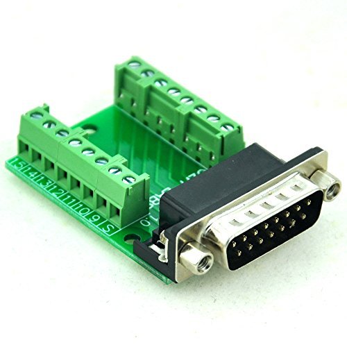 Electronics-Salon Slim Right Angle D'SUB DB15 Male Header Breakout Board Module, Terminal Block DSUB Connector.