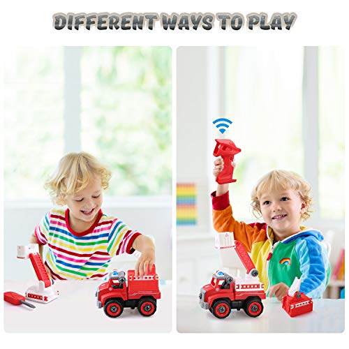 BeebeeRun Take Apart Toys 2 in 1 Fire Truck Toy Sets,Converts to Remote