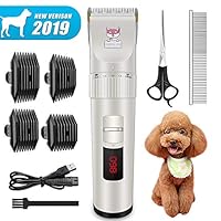 【New Version】Dog Clippers, Heavy Duty Electric Low Noise Pet Hair Grooming Kit with Detachable Blades & LED Screen Indication, Professional Rechargeable Cat Hair Shaver for Dogs Cats All Pets