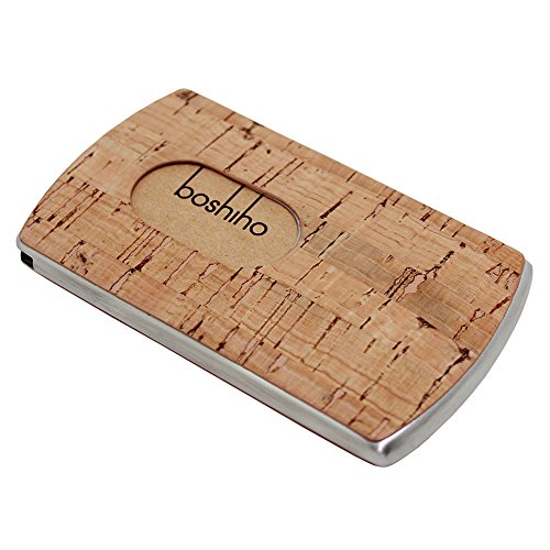 Boshiho Business Card Holder, Stainless Steel Eco-friendly Cork Wrap Name Card Case Unique Designed Gift (Cork)