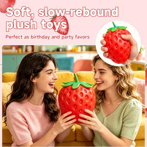 8in Giant Strawberry Squishy, Jumbo Big Cute Realistic Strawberry Stress Ball Soft Squishys Slow Rising Stress Ball for Anxiety Stress Party Favors