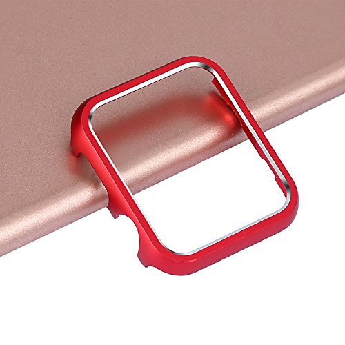 Leotop Compatible with Apple Watch Case 38mm 42mm, Compatible iWatch Bumper Metal Protective Cover Aluminum Alloy Frame Bling Shiny Protector Compatible Apple Watch Series 3/2/1(Matte Red, 42mm)