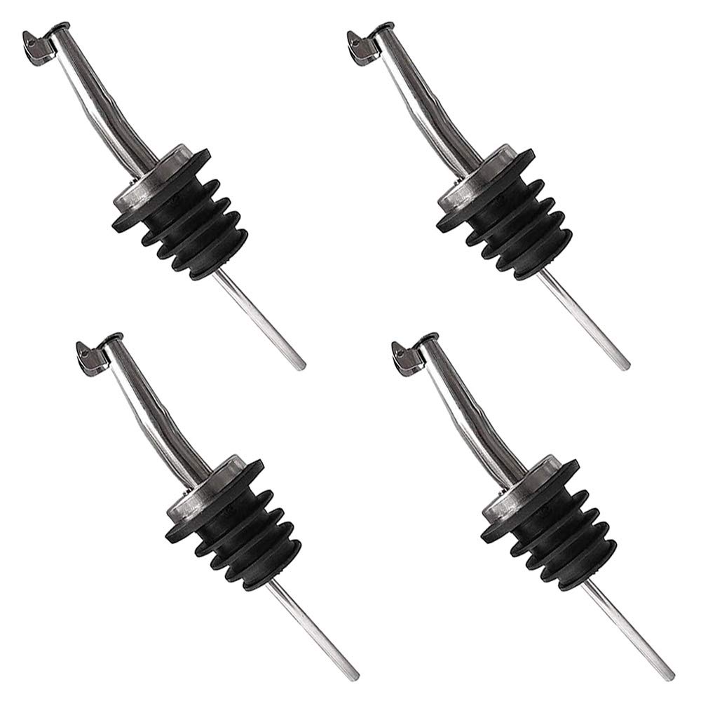NETUME 4 Pack Bottle Pourers - Stainless Steel Spirit & Liquor Pourer Spouts with Hinged Flip Top Cap for Wine, Olive Oil, Syrup & Vinegar Bottles