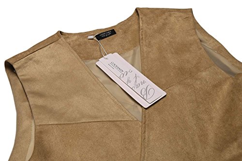 JINIDU Men's Casual Suede Leather Vest Jacket Slim Fit Dress Vest Waistcoat - Thumbnail 4
