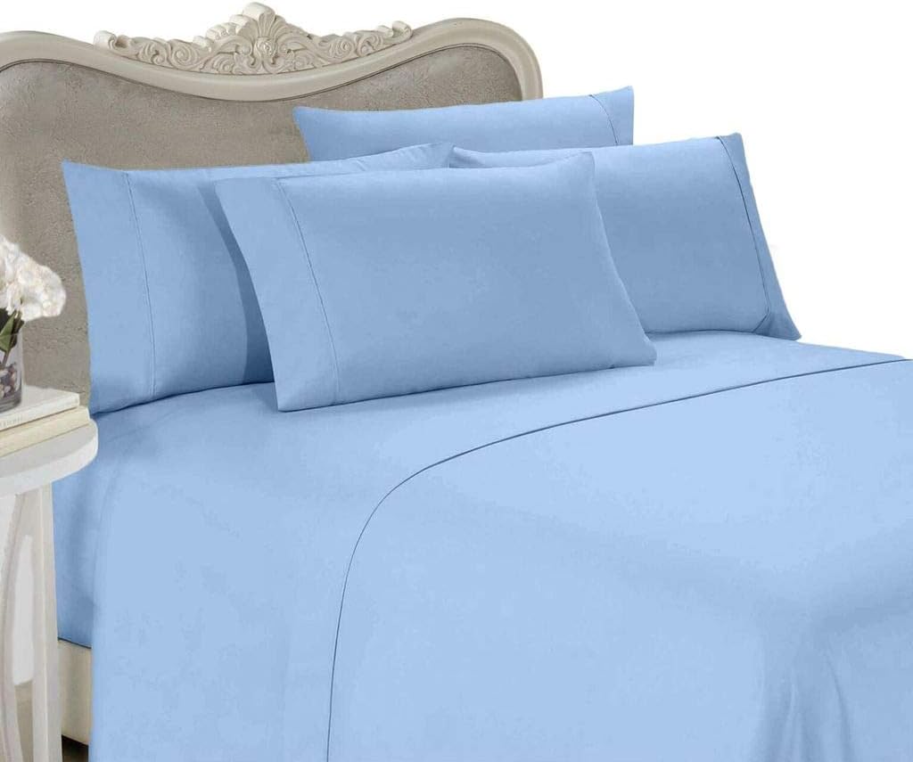 ITALIAN 1000 Thread Count Egyptian Cotton Sheet Set Deep Pocket, Olympic Queen, Blue Solid, Premium ITALIAN Finish