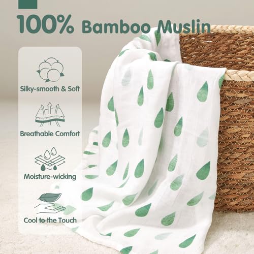 hahaland 100% Natural Bamboo Muslin Baby Blanket Set with 1 Piece 120 x 120 cm and 2 Pieces 100 x 95 cm – Soft and Absorbent Swaddle for Babies