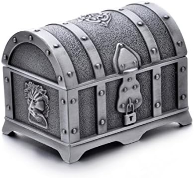 Fashion Small Rectangle Antique Silver Metal Treasure Chest Trinket Jewelry Box Gift Box Ring Box