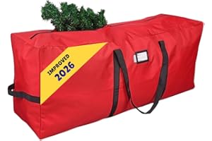 Primode Heavy Duty Christmas Tree Storage Bag | Fits Up to 9 Ft. Tall Disassembled Tree | 25" Height X 20" Wide X 65" Long | Durable 600D Oxford Material | Heavy Duty Xmas Storage Container (Red)