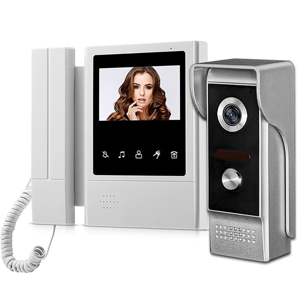 HERNAS 4.3" Video Intercom System Home Safe Doorbell, TFT Color Screen and IR Night Vision Camera, 1 Monitor + 1 Camera Waterproof Video Door Phone, Two-Way Audio, Wired Unlocking