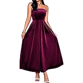 Kaei&Shi Velvet Maxi Dress,Strapless Formal Dresses for Women,Elegant Christmas Party Evening Gowns