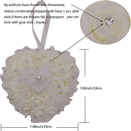 Arlai Wedding Ring Bearer Pillow Heart Box With Ribbon Pearl Rhinestone For Wedding Supplies Gift (pack of 1)