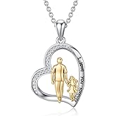 PROESS S925 Sterling Silver Daughter Heart Pendant Necklace from Dad Mom I Love You Forever Jewelry