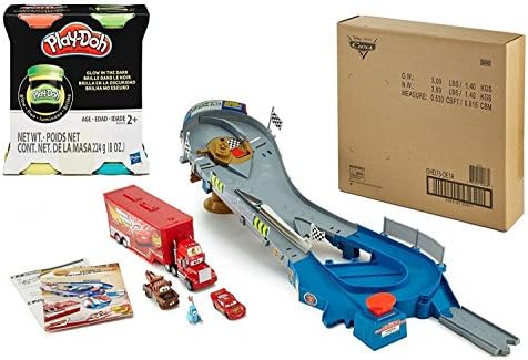 Disney Pixar Car Speedway Piston Cup, Bundle with Bonus Play-Doh Glow In The Dark 2oz