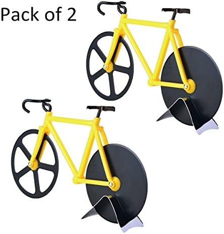 Esamconn Pizza Cutter - Bicycle Pizza Cutter Wheels, Kitchen & Dinning Stainless Steel Tool Wheels Cutter (Black/Yellow,2 Pack)