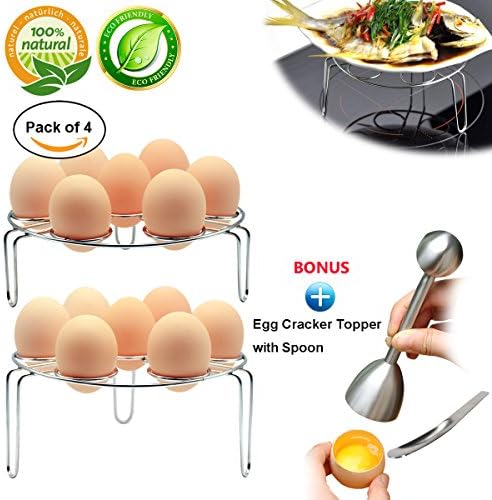 Egg Steam Rack instant pot accessories, 4-Pack Egg Cooker Stand for Pressure Cooker, Cooking Ware Food Steam Rack Stand Basket Egg Cracker Topper with Spoon Set, Stainless Steel Kitchen Tool
