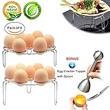 Egg Steam Rack instant pot accessories, 4-Pack Egg Cooker Stand for Pressure Cooker, Cooking Ware Food Steam Rack Stand Basket Egg Cracker Topper with Spoon Set, Stainless Steel Kitchen Tool