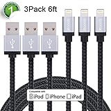 Xcords(TM) 3Pack 6ft Nylon Braided 8 Pin Lightning to USB Cable Data Syncing Cord Compatible with iPhone 7/ 7 Plus/6/ 6 Plus/ 6s/ 6s Plus /5/5s/5c/SE/iPad/iPod/Beats Pill+(Black)