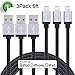 Xcords(TM) 3Pack 6ft Nylon Braided 8 Pin Lightning to USB Cable Data Syncing Cord Compatible with iPhone 7/ 7 Plus/6/ 6 Plus/ 6s/ 6s Plus /5/5s/5c/SE/iPad/iPod/Beats Pill+(Black)