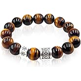 Ruishupin Natural obsidian crystal bracelet,Tigers eye black obsidian 10/12/13mm beads bracelet for men and women, Jewelry Healing elasticized Bracelets Bring Luck and happyness Prosperity.Mom/Dad/Wife/Employee gift