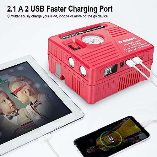 JF.EGWO Car Jump Starter with Air Compressor, 2000A Peak 150 PSI 20000