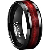 TUTISS 8mm Black Tungsten Rings for Men Women Flowing Sand Inlay Fashion Engagement Promise Wedding Band Beveled Polished Shiny Comfort Fit