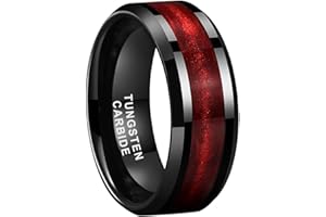 TUTISS 8mm Black Tungsten Rings for Men Women Flowing Sand Inlay Fashion Engagement Promise Wedding Band Beveled Polished Shiny Comfort Fit