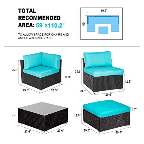 Peach Tree 7 PCs Outdoor Patio PE Rattan Wicker Sectional Sofa Furniture Set with 2 Pillows and Tea Table