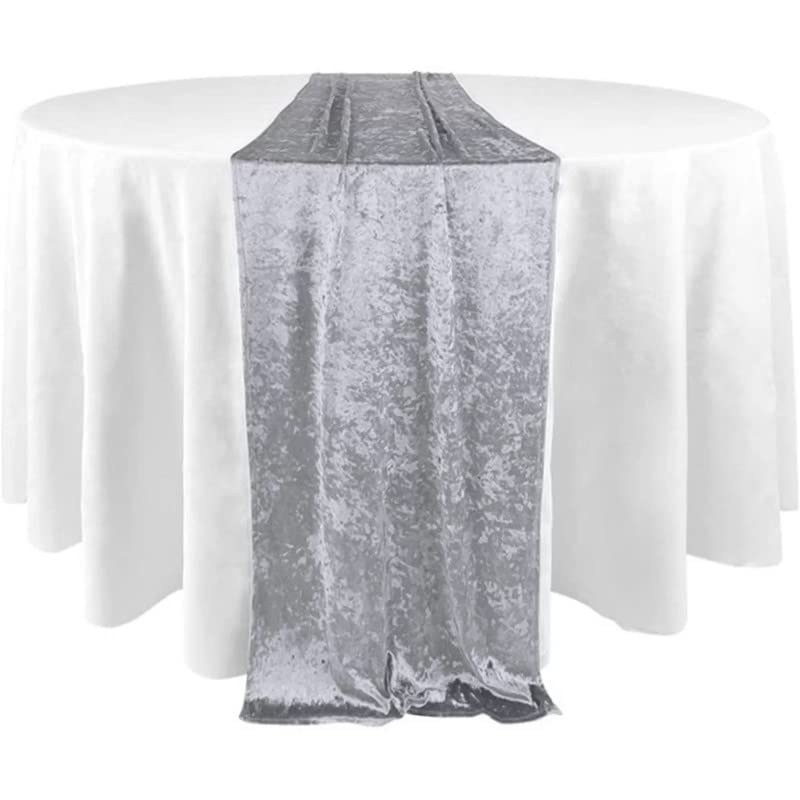 Elegant Event Essentials - Crushed Velvet Party Long Table Runner - For Spring Party, Wedding, Reception, Banquet, Home Dining Space Christmas Decoration (12” x 108”/30.48 x 274.32cm) - Silver