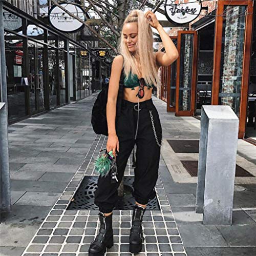 Harem Baggy Pants for Women,Teens Girls Casual Hip Hop Dance Jogging Sweat Pants Slacks Trousers with Pocket Chain (L, Black)