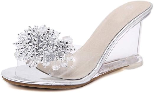 silver slip on wedges