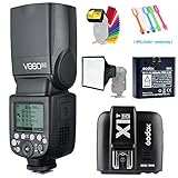 Godox V860II-O TTL GN60 2.4G High-Speed Sync 1/8000s Li-ion Battery Camera Flash Speedlite+Godox X1T-O Wireless Trigger Transmitter Compatible for Olympus Panasonic +15x17cm Softbox &Filter+USB LED